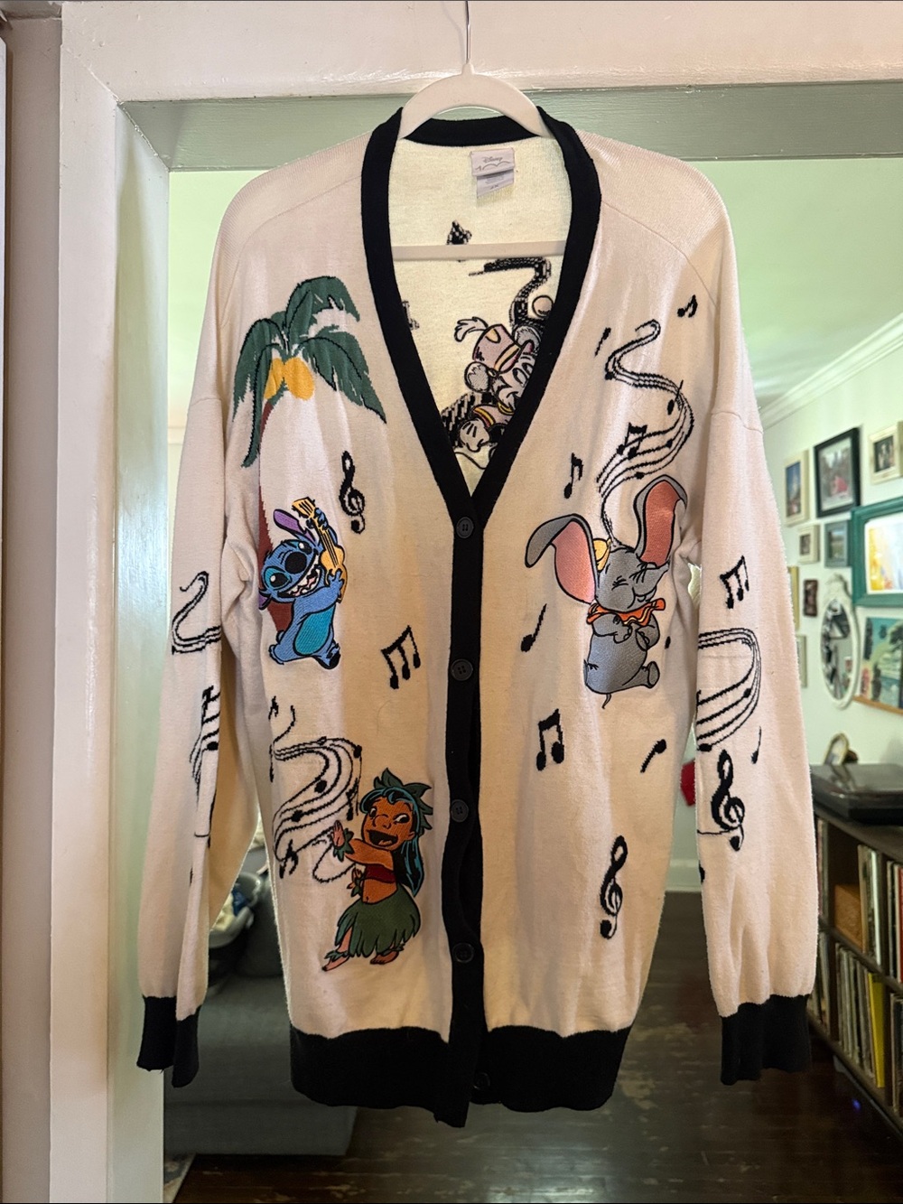 Boxlunch Disney 100 Cream and Black Knit Cardigan with Logo Detail